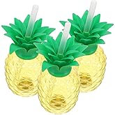 UPKOCH 6pcs Glowing Pineapple Cups with Lids and Straws, Creative 500ml Drinking Cups for Hawaiian Luau Party, Colorful Tiki Tropical Fruit Party Supplies,Summer Beach and Spring Celebrations