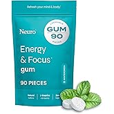 Neuro Energy & Focus Gum - 40mg Natural Caffeine Gum & Nootropic Energy Supplement with L-Theanine & B Vitamins - Sugar Free, Vegan - Wintergreen, 90ct
