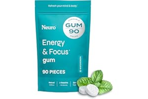 NEUROGUM Neuro Energy & Focus Gum - 40mg Natural Caffeine Gum & Nootropic Energy Supplement with L-Theanine & B Vitamins - Sugar Free, Vegan - Wintergreen, 90ct