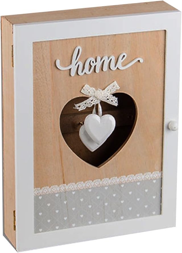 Charming House Design Shabby Chic Wooden Key Box KEYS Holder Storage Hooks Wall Mounted HOME Heart