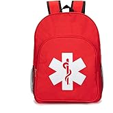Jipemtra Red Emergency Backpack - First Aid Medical Trauma Bag for Camping, Cycling, Hiking & Outdoors