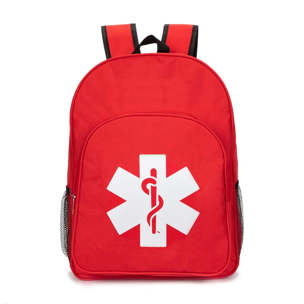 Jipemtra Red Emergency First Aid Backpack - Empty Medical Bag for Treatment and Trauma - Ideal for Cycling, Hiking, Outings, Camping, Daycare (Red QZ)