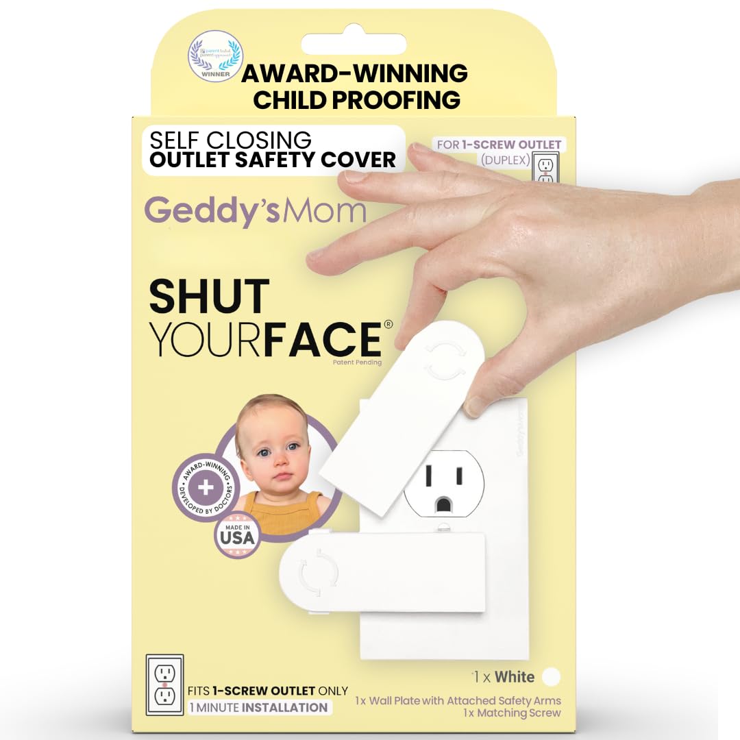 Shut Your Face | Automatic Closing Child Proof Outlet Covers | Made in The USA Award Winning Plug & Outlet Covers Baby Proofing | Choose 1-Screw (Duplex) Outlet Protector