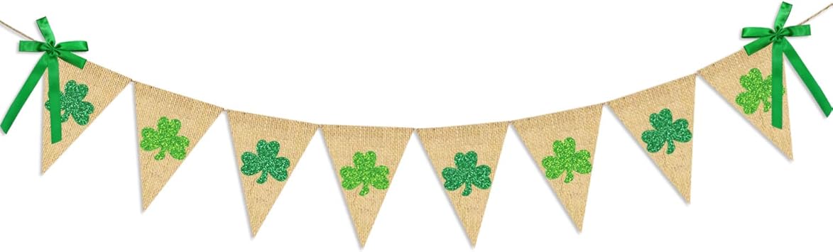 Amazon Com Glitter Shamrock Garland Banner Burlap Rustic St