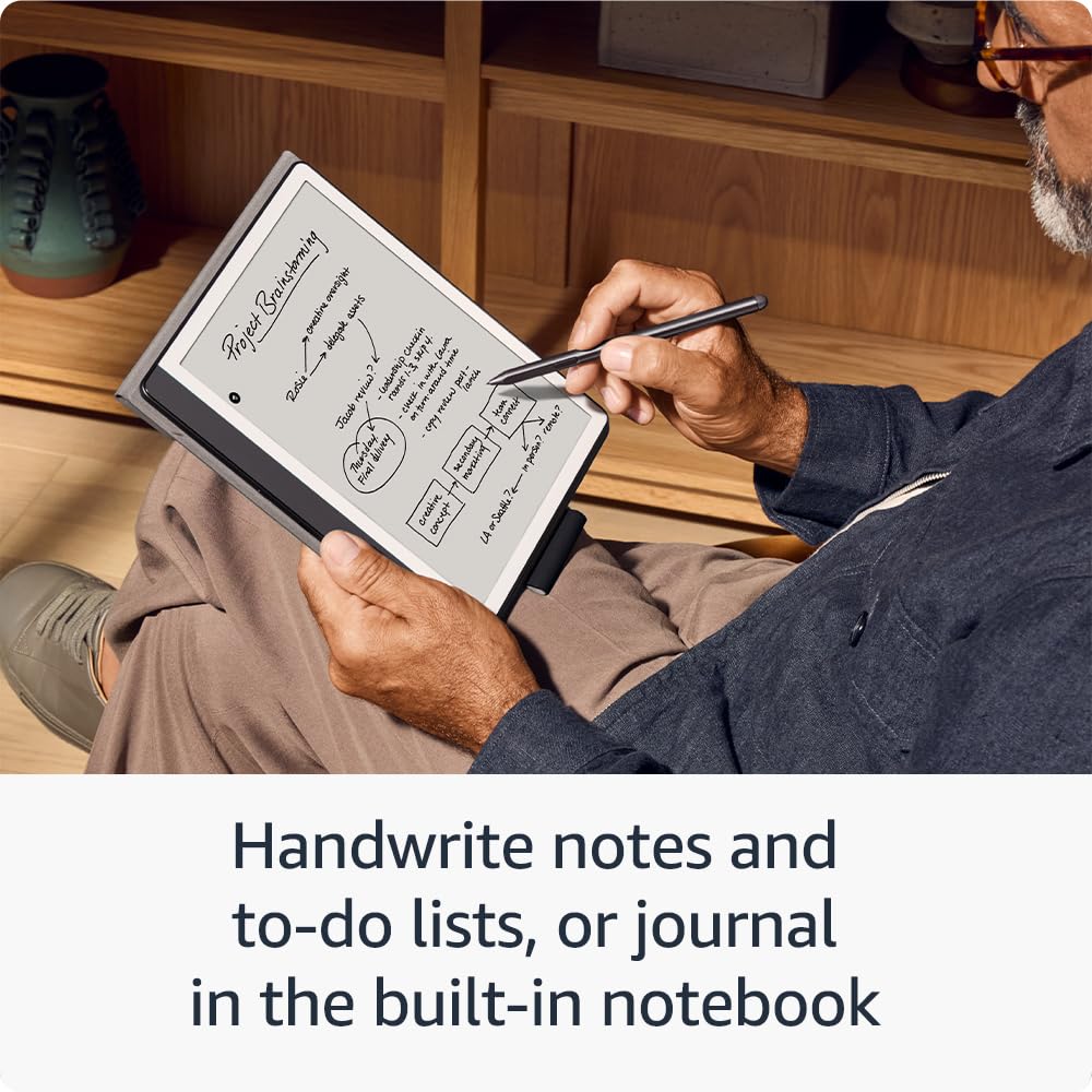 Amazon Kindle Scribe (16 GB) – Redesigned display with uniform borders. Now write directly on books and documents. With built-in notebook summarisation. Includes Premium Pen – Tungsten Grey