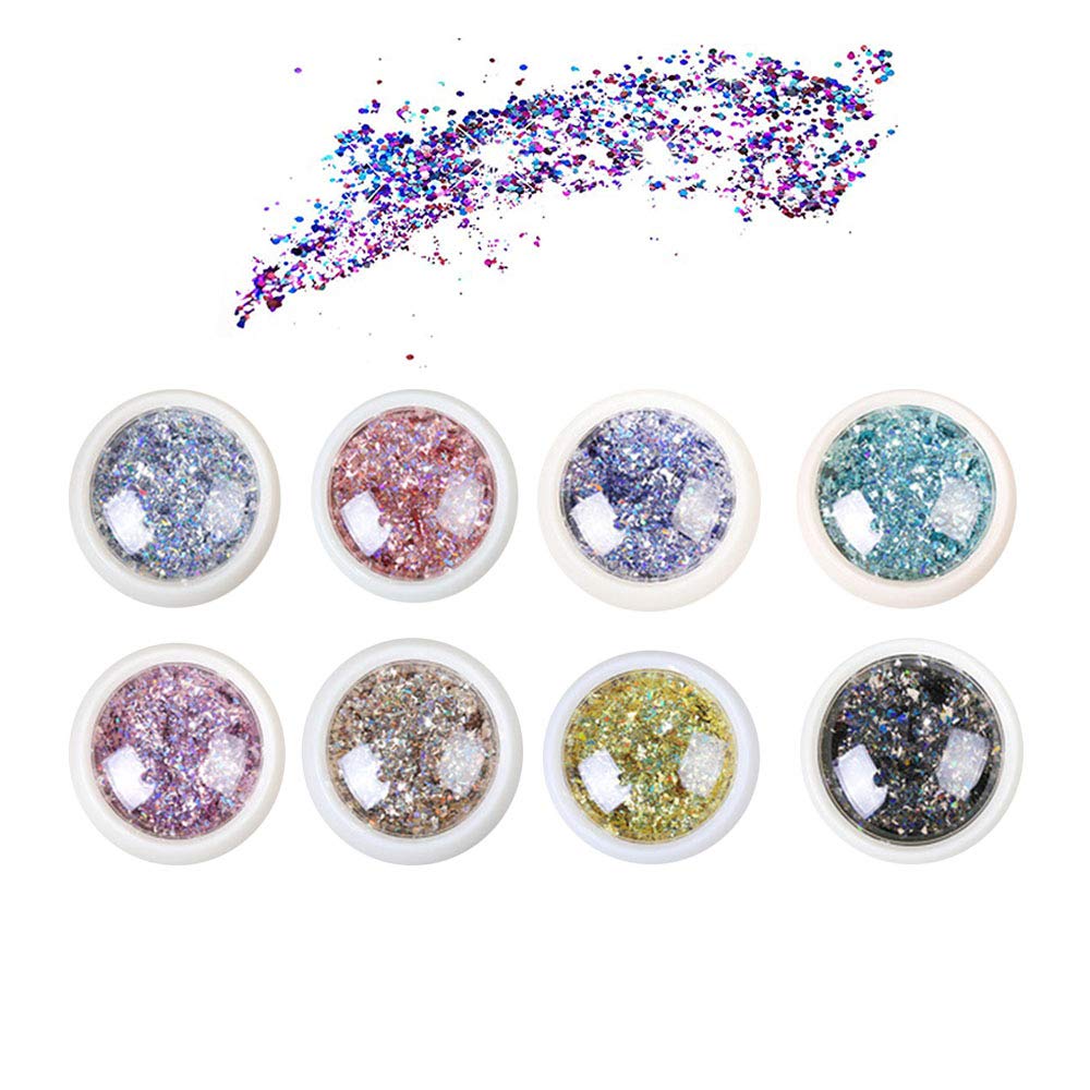 8 Colors Festival Glitter Face Body Hair Nails Decorative Nail Art Glitter Sequin Powder Shiny Nails Decoration Decals Sparkling Sticker for Christmas arts and crafts