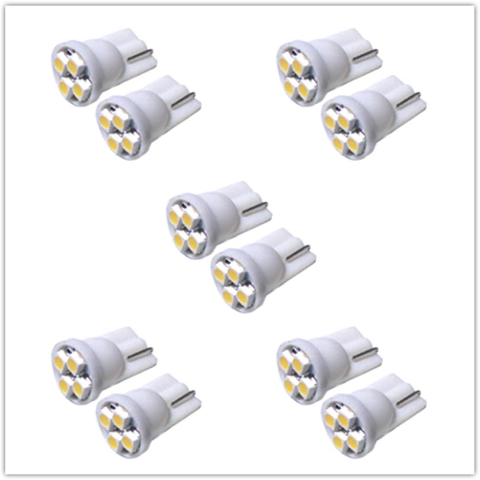 Cheska T10 PC194 PC168 4-SMD LED Dash Lights Wedge Bulb Gauge Speedometer Light Bulbs (Pack of 10) (White)