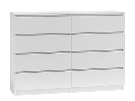 Mirjan24 Kommode mit 8 Schubladen Malwa M8, Laminatplatte, Weiß, 49 x 146 x 11 cm