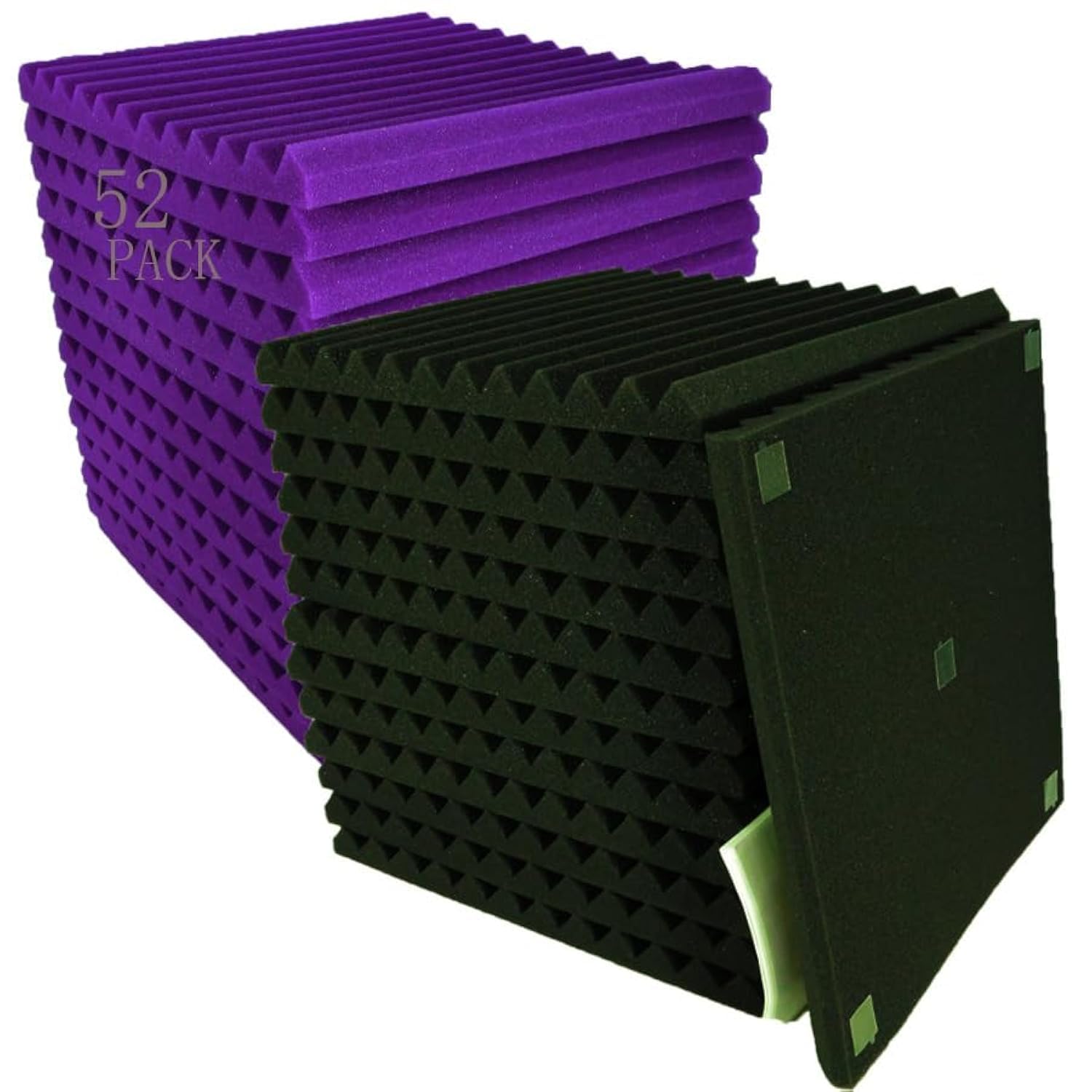 48 x Acoustic Foam Wedges Wall Panels - 1" x 12" x 12" - Purple / Black - Sound Absorption for Studios 1" x 12" x 12"