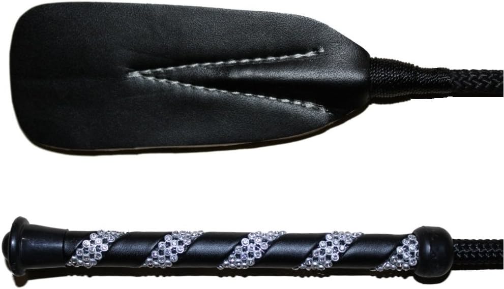 Jump Bat 18 Inch Riding Crop Horse and Rhinestone Decorated Handle (Black): Sports & Outdoors