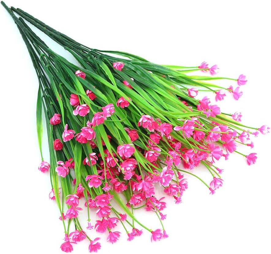 Shiwaki 5Pcs Artificial plant 7-prong spring grass gypsophila bouquet decoration for Indoor Outside Hanging Planter Wedding Farmhouse Decor(Pink)