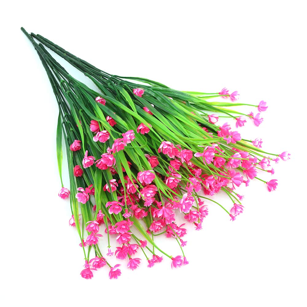 Shiwaki 5Pcs Artificial plant 7-prong spring grass gypsophila bouquet decoration for Indoor Outside Hanging Planter Wedding Farmhouse Decor(Pink)