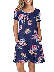 KORSIS Summer Dresses for Women Pink Flower Navy