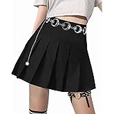 AULKEEP Womens Goth Black Skirt Pleated Skirts with Chain High Waist Mini Skorts for Any Season