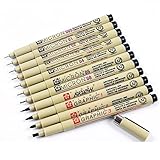 Sakura 11 Pcs Pigment Liner Pigma Micron Ink Fine Line Pen Set 005 01 02 03 04 05 08 1 2 3 Brush with Pen Case, Black, Made in Japan