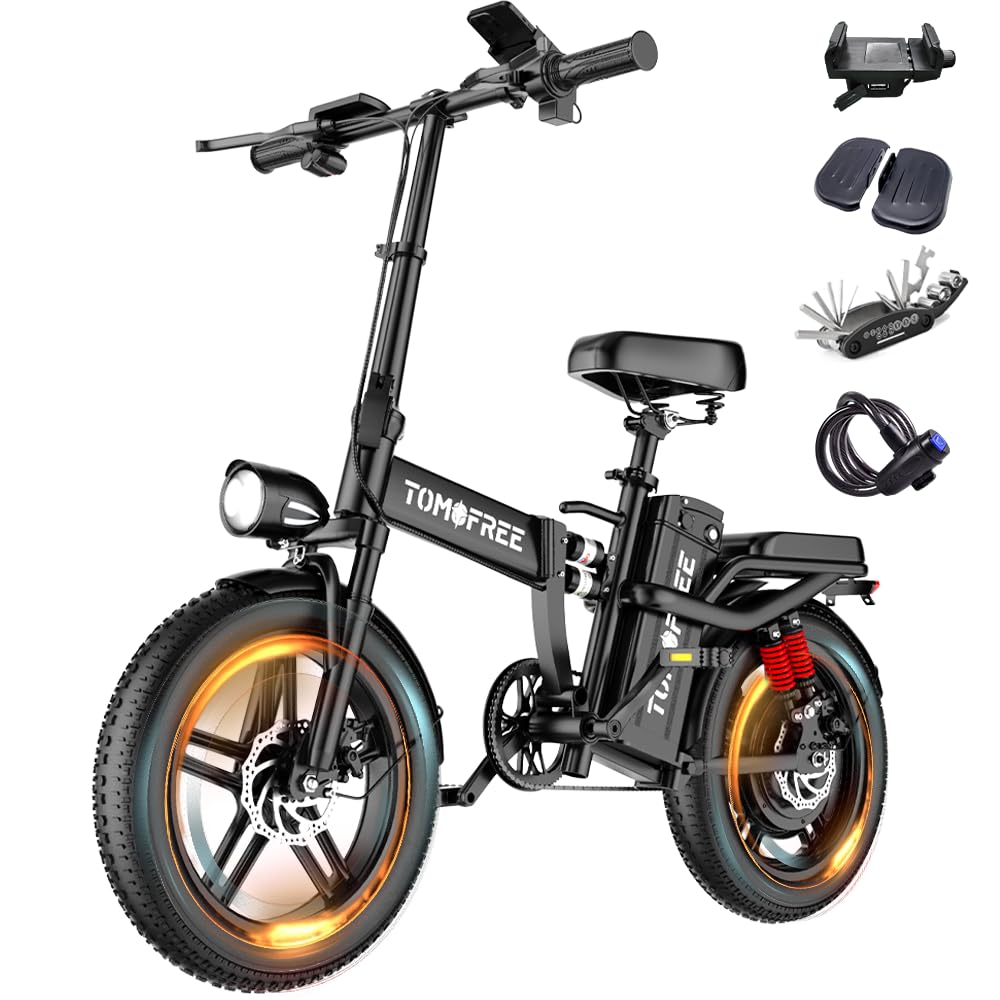Tomofree 1500W Folding Electric Bike, 48V 20AH Large Removable Battery E Bike, 30MPH, 40 Miles Max Range, 16" Fat Tire Electric Bike for Adults, Adult Electric Bicycles for Commute, Two Seater Ebike