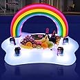 FirstE Floating Drink Holder for Pool with Solar LED Lights, Pool Drink Holder Floats for Adults Hot Tub Accessories Pool Bar, Rainbow Inflatable Drink Floats for Pool, Beach, Party Decor, Water Fun