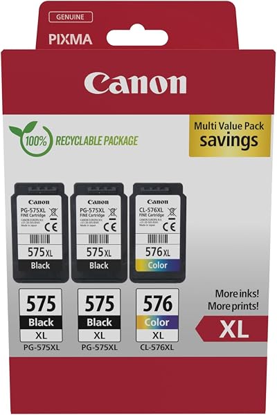 Canon PG-575XL PG-576XL High Yield Ink Cartridges Pack 3 Black Colour