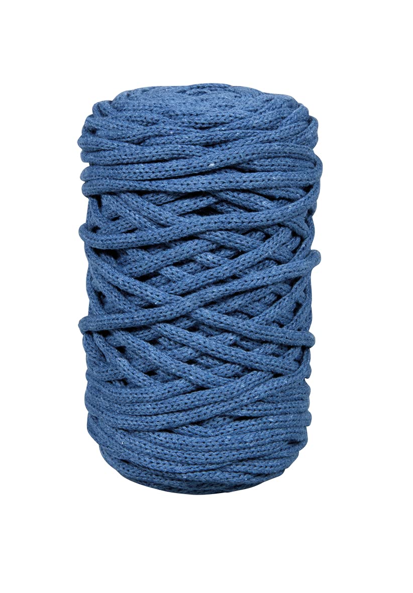 Rayher Braidy Recycling Yarn for Crafts and Decorations, Crochet Yarn, Macrame Cord with a Diameter of 4mm, 60m, jeans blue, 42010372