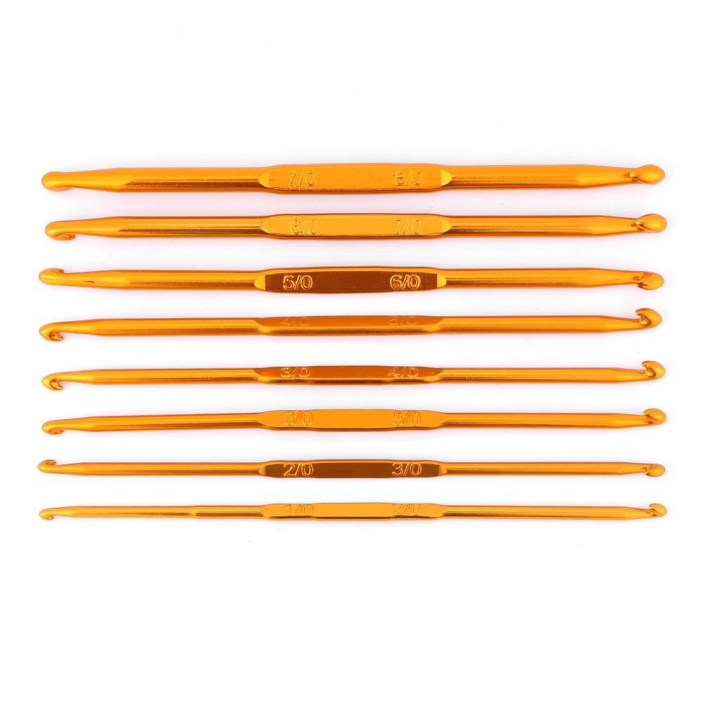 8Pcs Crochet Hooks, Golden Alumina Double End Crochet Hook Knitting Needle Set Weave Craft