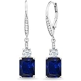 Gem Stone King 4-5 Cttw Drop Dangle Earrings for Women | 925 Sterling Silver | Emerald Cut 9X7MM Gemstone Birthstone | Fine Jewelry Gifts for Her Mom Anniversary Wedding