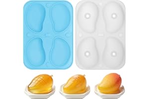 2 Pack 4 Cavity 3D Mango Fruit Pudding Silicone Mold, Fruit Molds Silicone for Dessert Cake Candy Jelly Pudding, Mousse Cake 