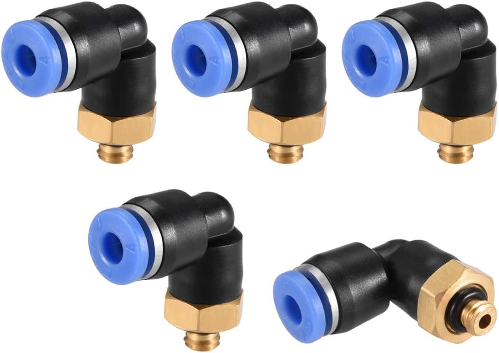 sourcing map Push to Connect Tube Fitting Male Elbow 4mm Tube OD x M5 Thread Pneumatic Air Push Fit Lock Fitting Blue 5pcs