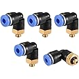 uxcell Push to Connect Tube Fitting Male Elbow 4mm Tube OD x M5 Thread Pneumatic Air Push Fit Lock Fitting Blue 5pcs