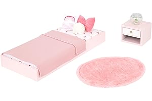 Our Generation - OG Sweet Snuggles Bedroom Set - Dollhouse Furniture - Platform Bed & Nightstand - 18-Inch Doll Accessories -