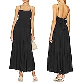 ALENDA DANMOS Women's Spaghetti Straps Maxi Dress Flowy Pleated Swing Beach Long Dress Low Backless Sundress 189