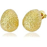 HERGEMST 18K Gold Plated Chunky Teardrop Earrings for Women, Small Hypoallergenic Dainty Earrings, Lightweight Vintage Egg Shaped Stud Earrings for Everyday Wear