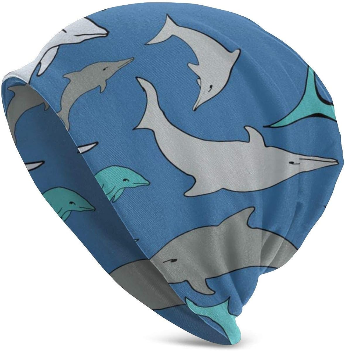 Blue Sea Dolphins Pattern Hat Turban Head Cap Skullies Hat for Men