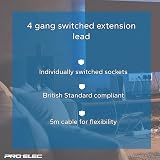 PRO ELEC 4 Gang Socket Extension Lead 5m Individual Switched BS1363 White view 6