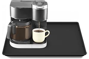 TOHONFOO Silicone Coffee Maker Mat with Lip, 19.7'' x 15'' Heavy Duty Coffee Maker Mat for Countertops, Coffee Tray Fit Under Coffee Machine Appliance Automatic Machines Espresso Accessory, Black