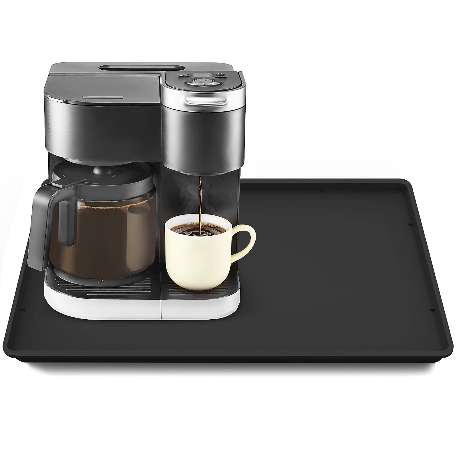 TOHONFOO Silicone Coffee Maker Mat with Lip, 19.7'' x 15'' Heavy Duty Coffee Maker Mat for Countertops, Coffee Tray Fit Under Coffee Machine Appliance Automatic Machines Espresso Accessory, Black