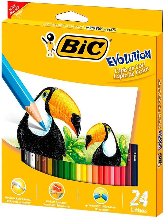 BIC, Lápis de Cor Sextavado, Evolution, 24 Cores