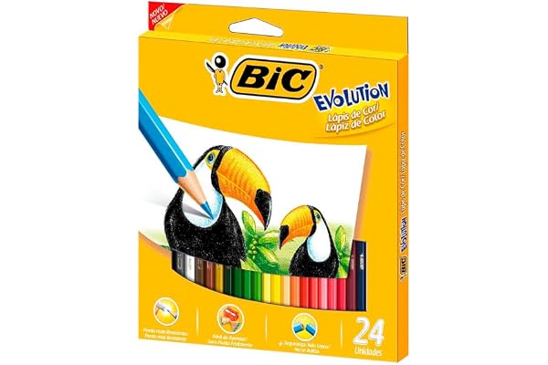 Lápis de Cor Sextavado BIC Evolution, 24 Cores, 902638, Blister 1 Unidade, Seguro Para Crianças, Não Lasca