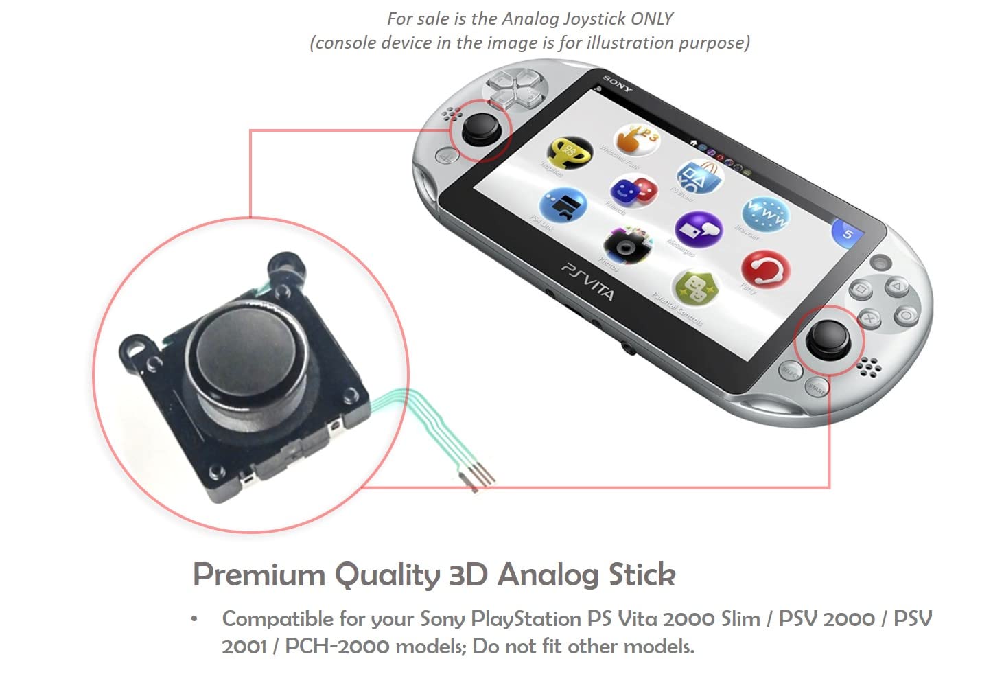 Original Analog Stick / Joystick Replacement Module for Sony PS Vita 2000 PSV 2000 Slim (Black)