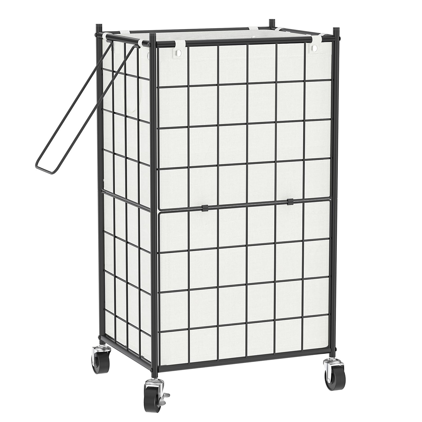 Photo 1 of WOWLIVE Laundry Hamper with Wheels,Metal Wire Frame Rolling Laundry Basket with Removable bag,100L Dirty Clothes Hamper Organizer Dorm Room Storage for Bedroom,Bathroom,Black and White