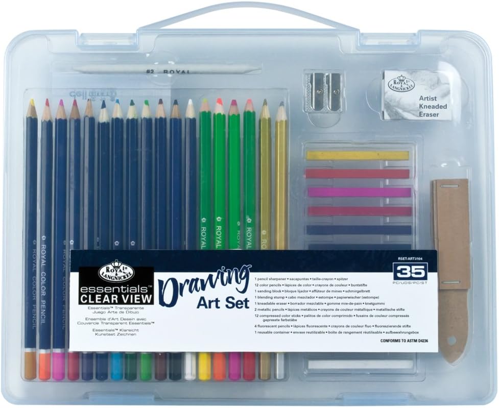 Royal & Langnickel Essentials Clear View Small Case Drawing Art Set, Assorted