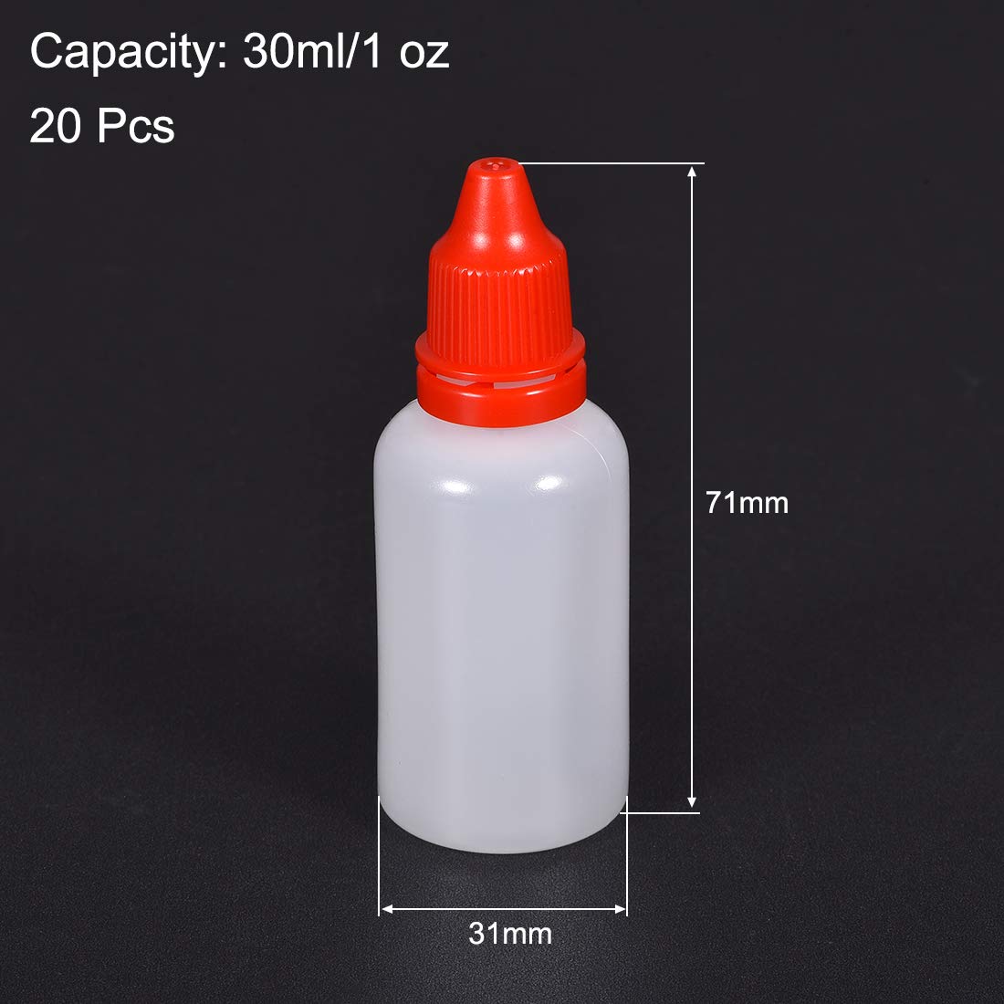 sourcing map Plastic Dropper Bottles, 30ml/1 oz Empty Squeezable Dropper Bottle with Cap, Red, Pack of 20 - Image 3