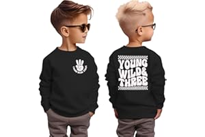 BOUTIKOME Young Wild and Three Birthday Boy Sweatshirt 3 Year Old Boy Pullover Third B-Day Party Shirt Fall Long Sleeve Tops