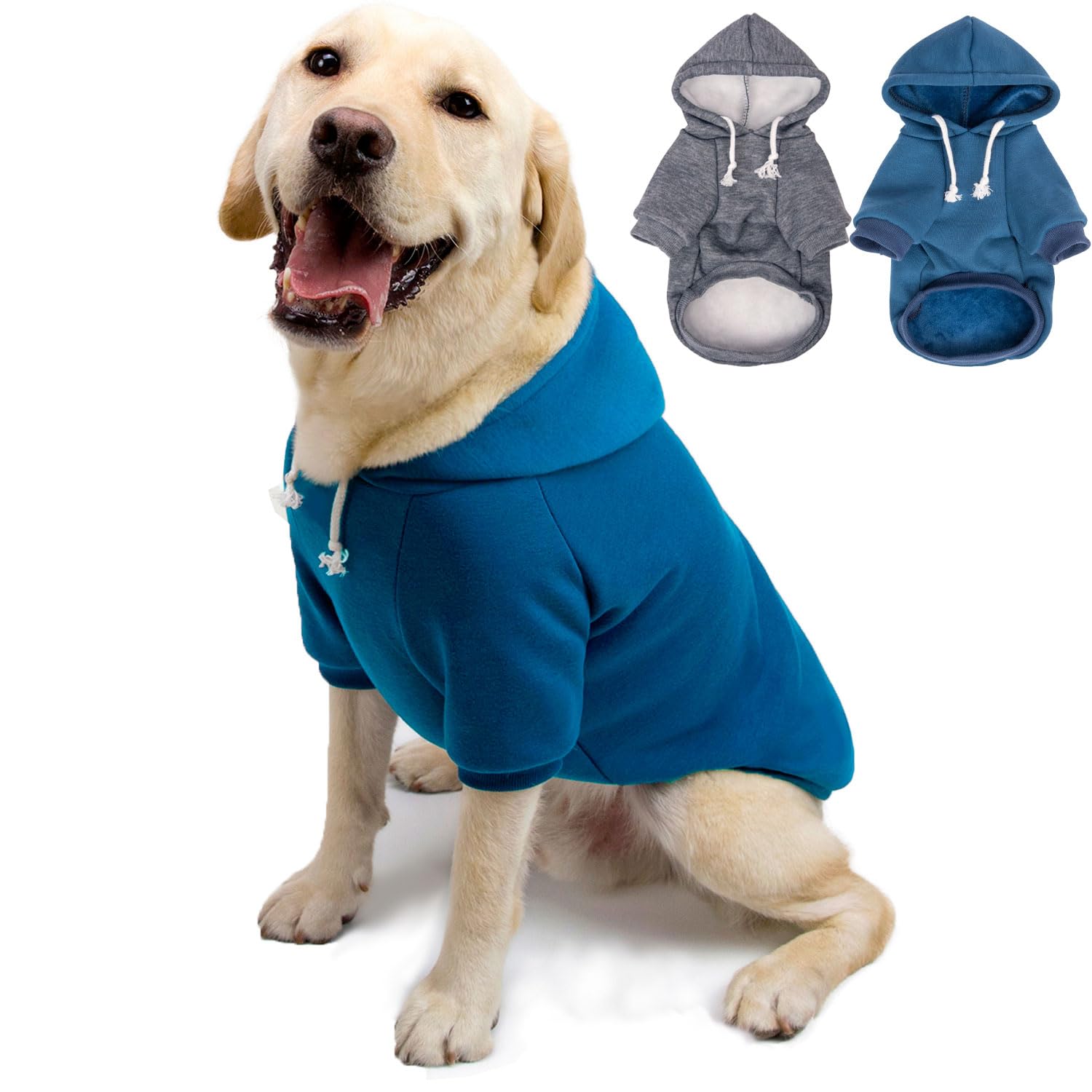 Photo 1 of 2-Pack Dog Hooded Sweaters & Jackets - Soft Dog Clothes Hoodie for Small/Medium/Large Dogs & Cats | All-Season Comfort & Fit, Stylish Pet Shirts Apparel & Accessories (Blue, Dark Grey, Large)