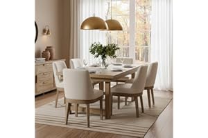 RIVOVA Modern Dining Chairs Set of 6, Comfortable Dining Room Chairs with Back, Linen Fabric Upholstered Kitchen Side Chairs with Wood Legs for Living Room, Beige