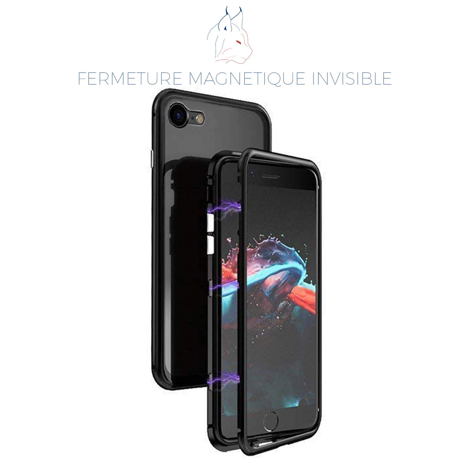 LINCIVIUS  Coque Integrale Compatible avec Apple iPhone 8, Coque de Protection 2 en 1 Aluminium et Verre Trempe Avant Et Arrière Contour Bumper Rigide pour Apple iPhone 8, Noir
