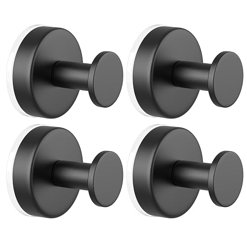 PMMASTO Suction Cup Towel Hooks, Shower Hook for Inside Shower, Stainless Steel No Drill Bathroom Hook Towel Rack Robe Hook Storage for Glass Mirror Smooth Surface (Black Suction O Shape 4pc)