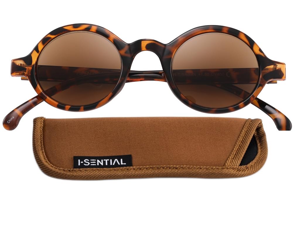 I-Sential Reading Sunglasses Tortoise Brown Frame UV400 Brown Tinted Lens Sun Readers Mens Womens Retro Classic & Case +2.00