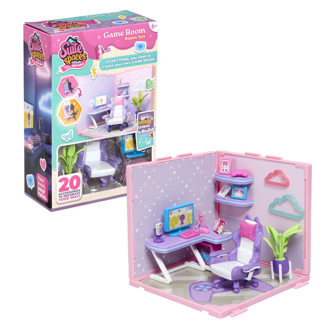 Goliath Suite Spaces - Game Room Set | Your Room, Your Rules! Contains 20 Gaming Themed Accessories | Modular Dolls House Rooms with Customizable Furniture & Decor | For Ages 6+