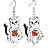 Halloween Cat Earrings for Women - Spooky Cute Ghost Cat Pumpkin Dangle Jewelry, Fun Halloween Outfit Accessories Gifts