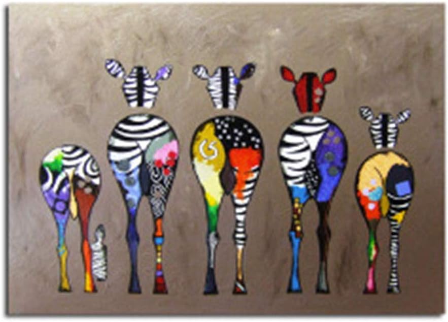 LJSHU Decorative Painting Canvas Animal Oil Painting Abstract Colorful Cartoon Zebra Modern Art No Frame Computer Inkjet Home Decoration Painting,50X70CM